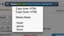 The menu allowing the pseudo-class state to be locked on an element