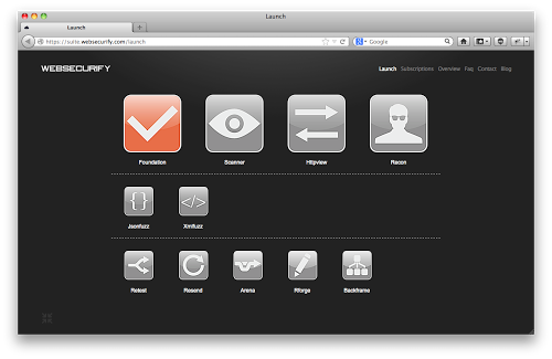 Websecurify default application launcher.