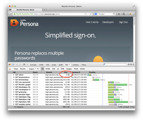 firebug screen cap showing 2kb savings