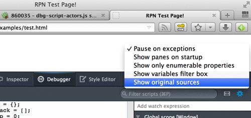 Screenshot of enabling source maps.