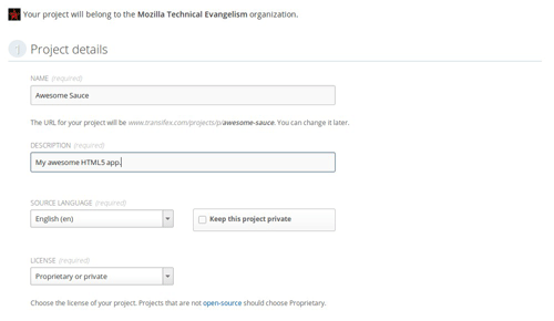 Creating a project on Transifex
