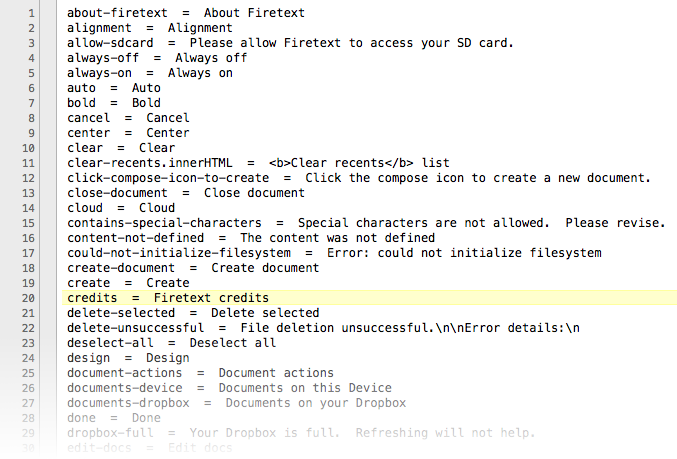 app.properties - Firetext