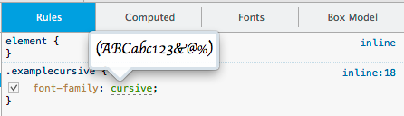 Inspector font family preview