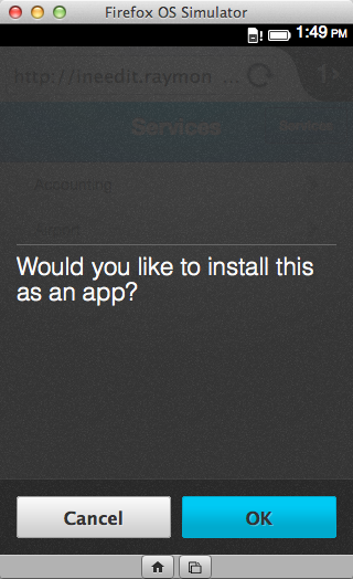 FF OS prompting you to install the app