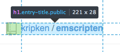 Screenshot of node dimensions being shown in the infobar above the box model highlighter