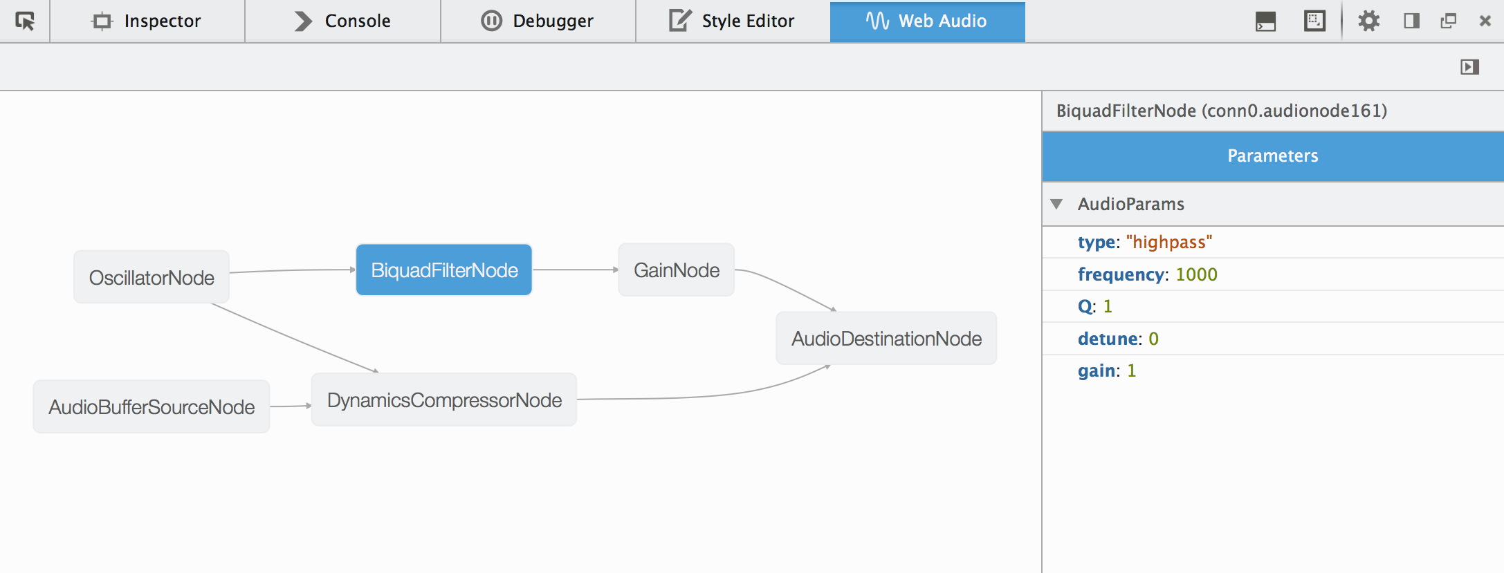 Screenshot of the new web audio tool