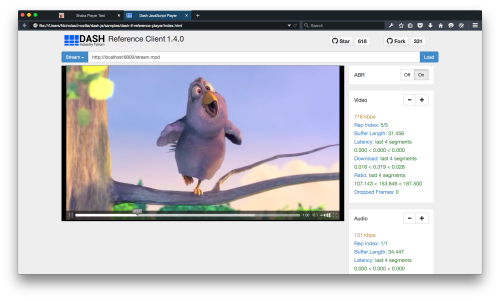 dash.js running in Firefox Developer Edition