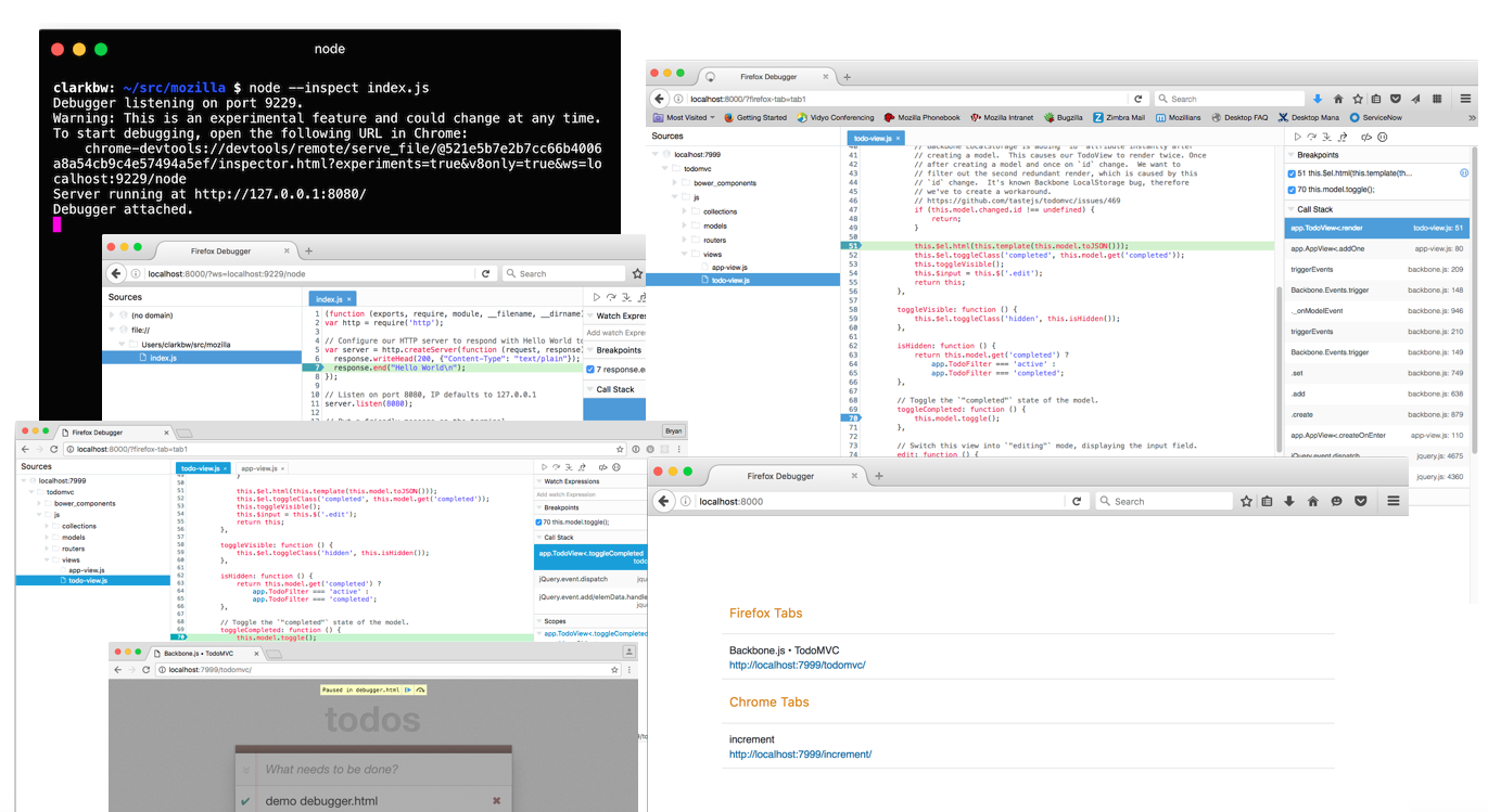 collage of debugger targets