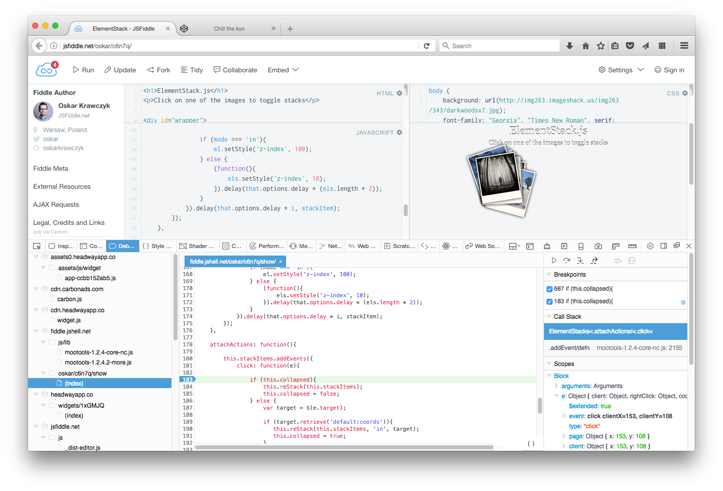 example debugging jsfiddle