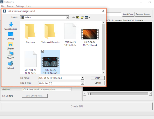 When clicking load video, the Windows file selection dialog appears
