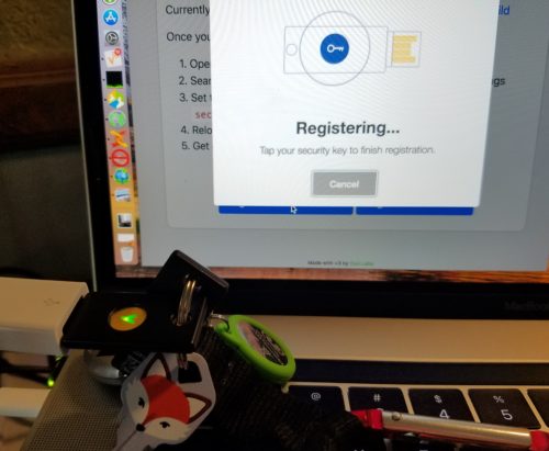 USB WebAuthn tokens lit up asking for user interaction