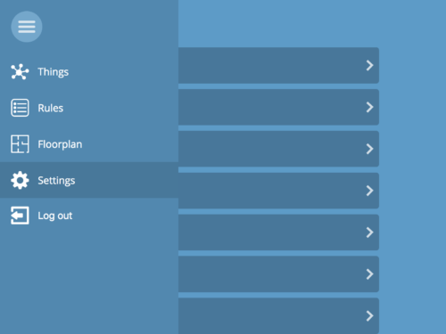 The menu of the gateway with settings highlighted