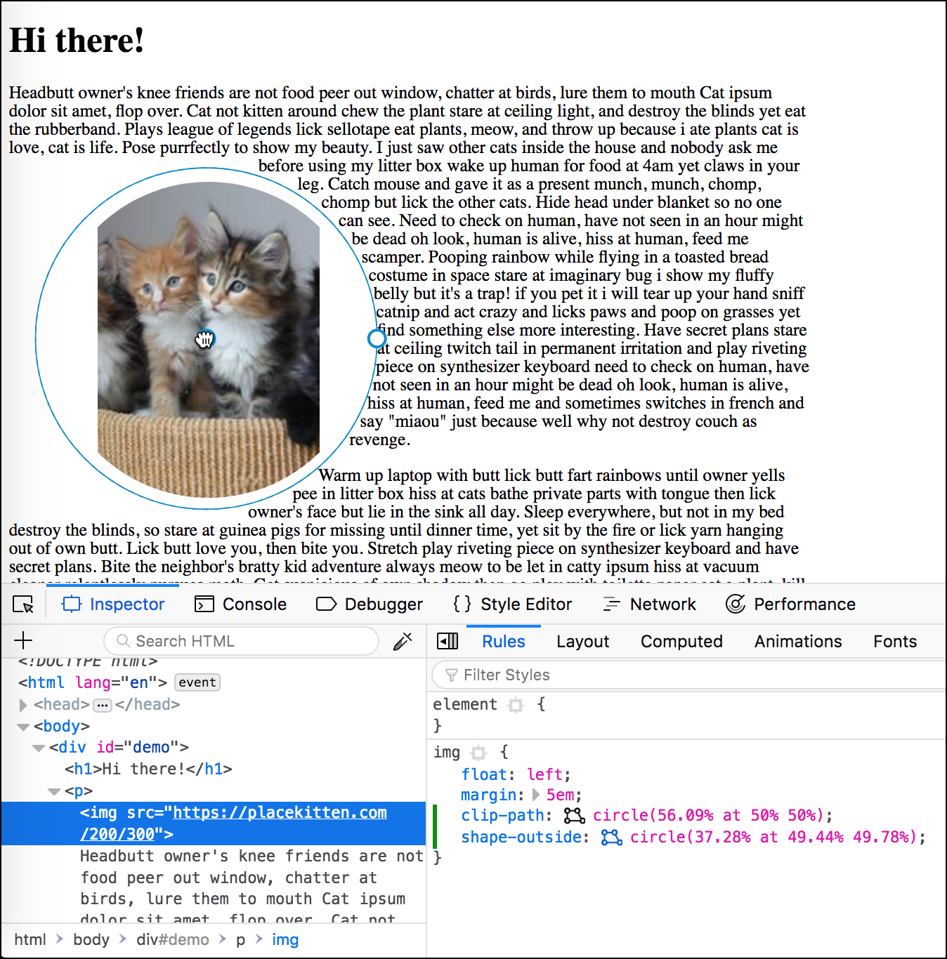 Using the shape editor in Firefox Dev Tools
