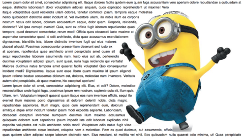 Image of minion with text flowing around them