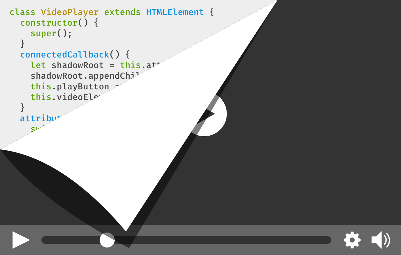 A video player with a corner folded over, revealing the code that powers it.