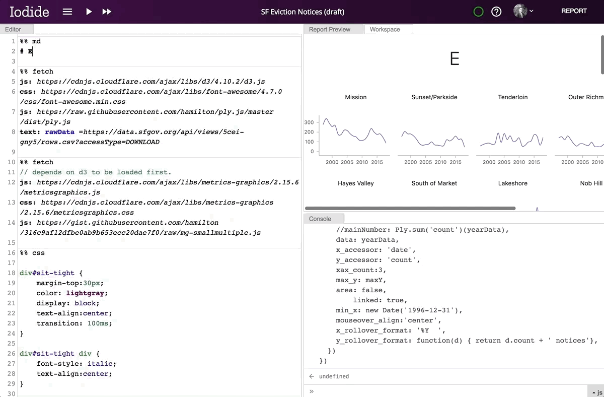 Editing a Markdown code chunk in Iodide's Explore View
