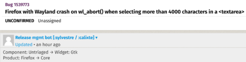 BugBug in action, performing changes on a newly opened bug