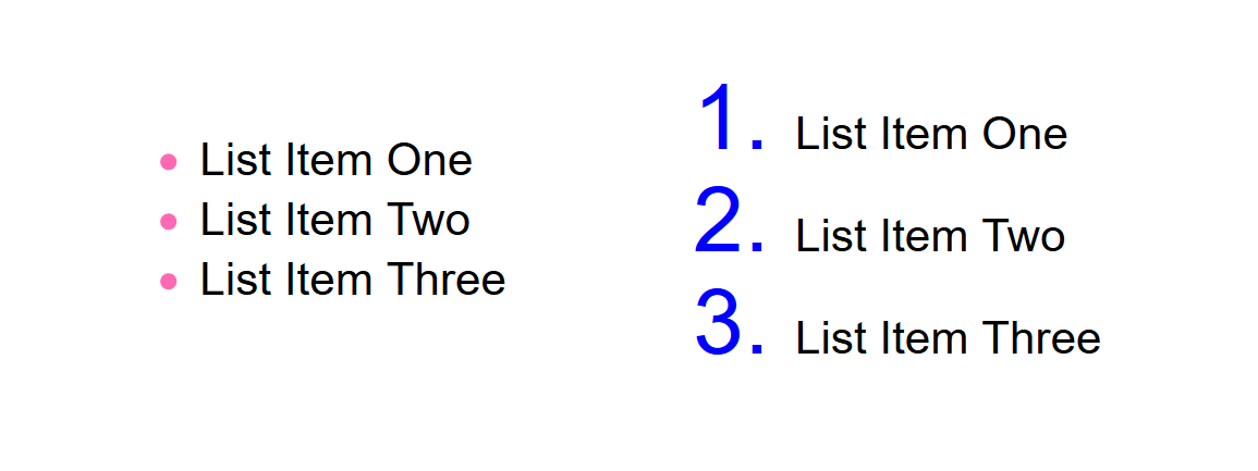An ordered and unordered list with styled bullets