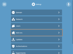Settings page with add-ons section highlighted