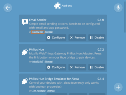 List of installed add-ons with link to README of email add-on highlighted