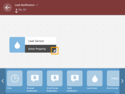 Where to click to open the leak block's select property dropdown