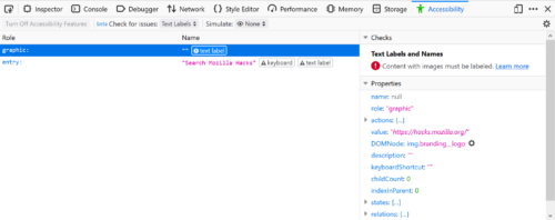 Screenshot of text label issues being displayed in the inspector