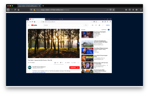 A screenshot of a YouTube page with a small blue rectangle on the right edge of the video, center aligned