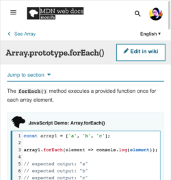 the mobile view of MDN web docs, showing a much cleaner UI than it had previously