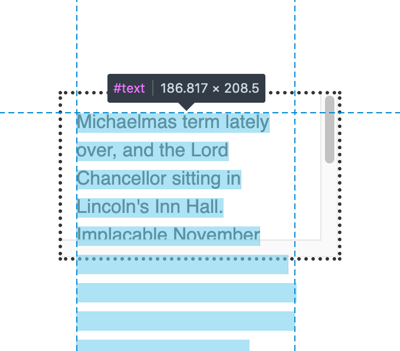 Firefox UI showing a highlighted paragraph and a ghost of the hidden overflow content